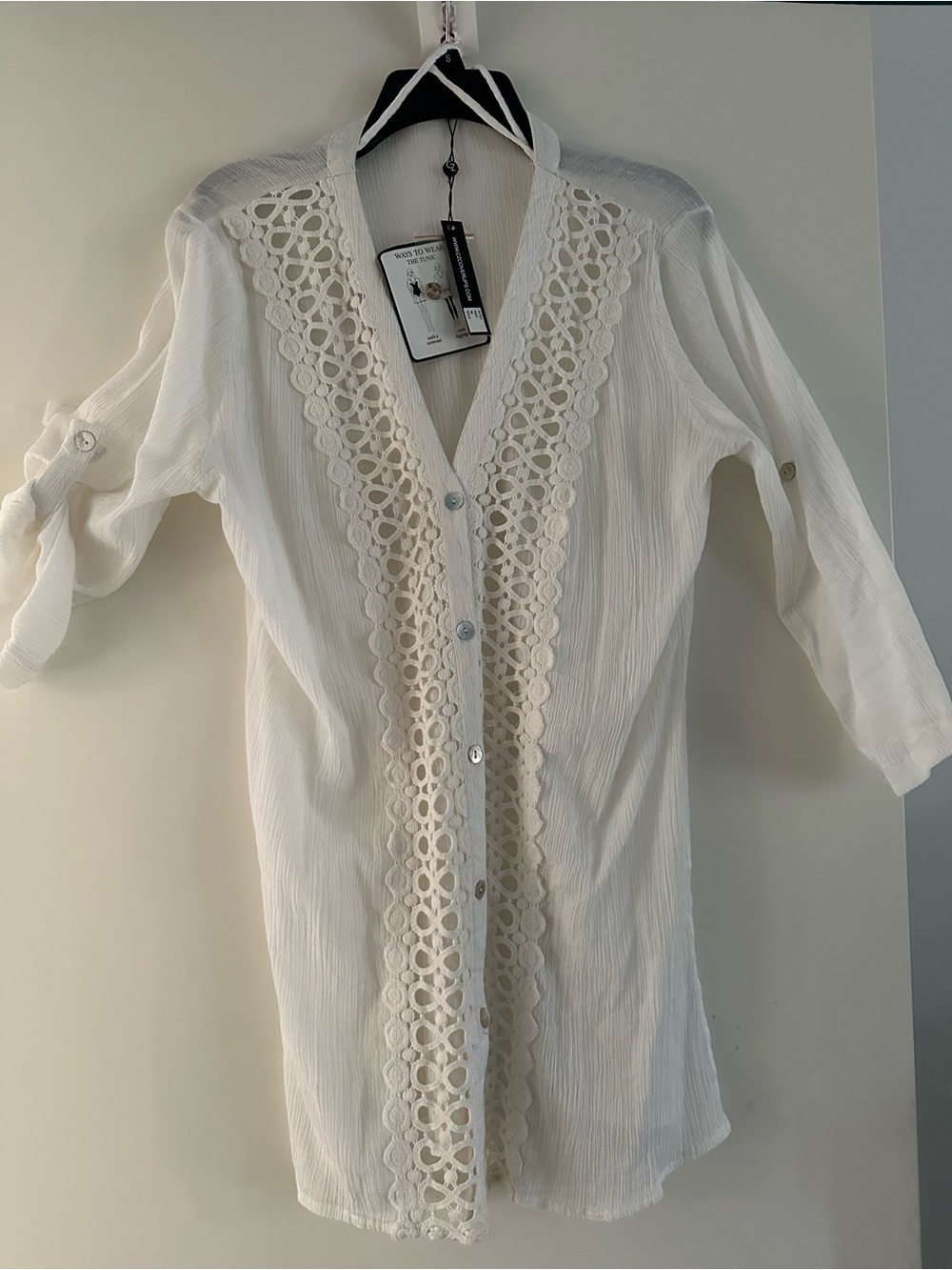 Women's White Crochet-Trim Swim Coverup - Lightweight Beach Shirt